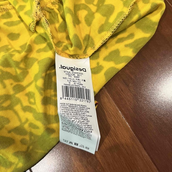 New NWT Desigual Yellow Black Dress Leopard Animal Print Dress A-line Vneck Sz M - Picture 5 of 7